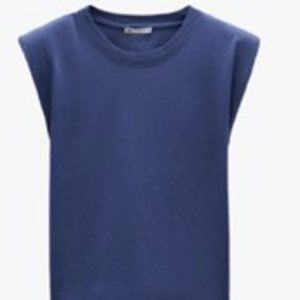 ZARA Regular Fit Tshirt with Shoulder Pads Blue Medium
